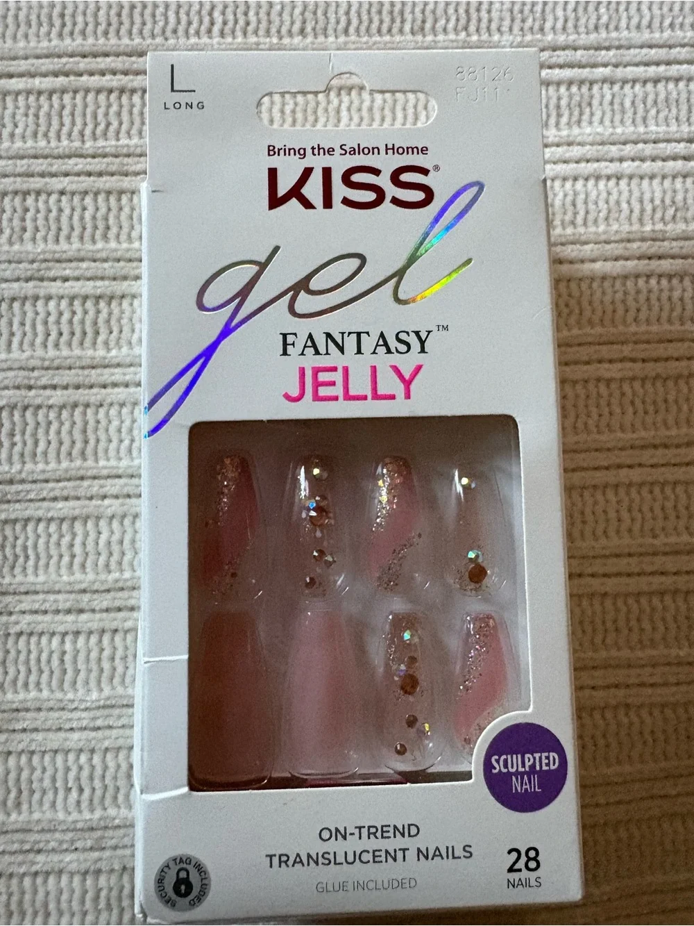 Kiss Gel Fantasy Jelly Translucent Pink Sculpted Press-On Nails with Gems